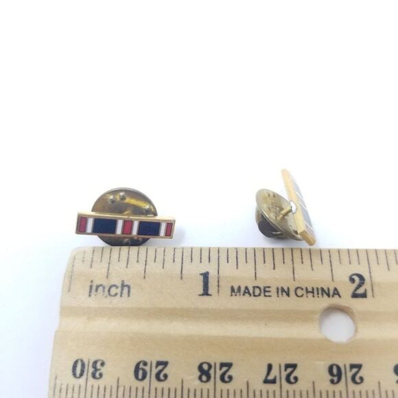 Vintage Military Lapel Pins, Red and Blue Striped Enamel Brooch, Small, Estate - Picture 2 of 5